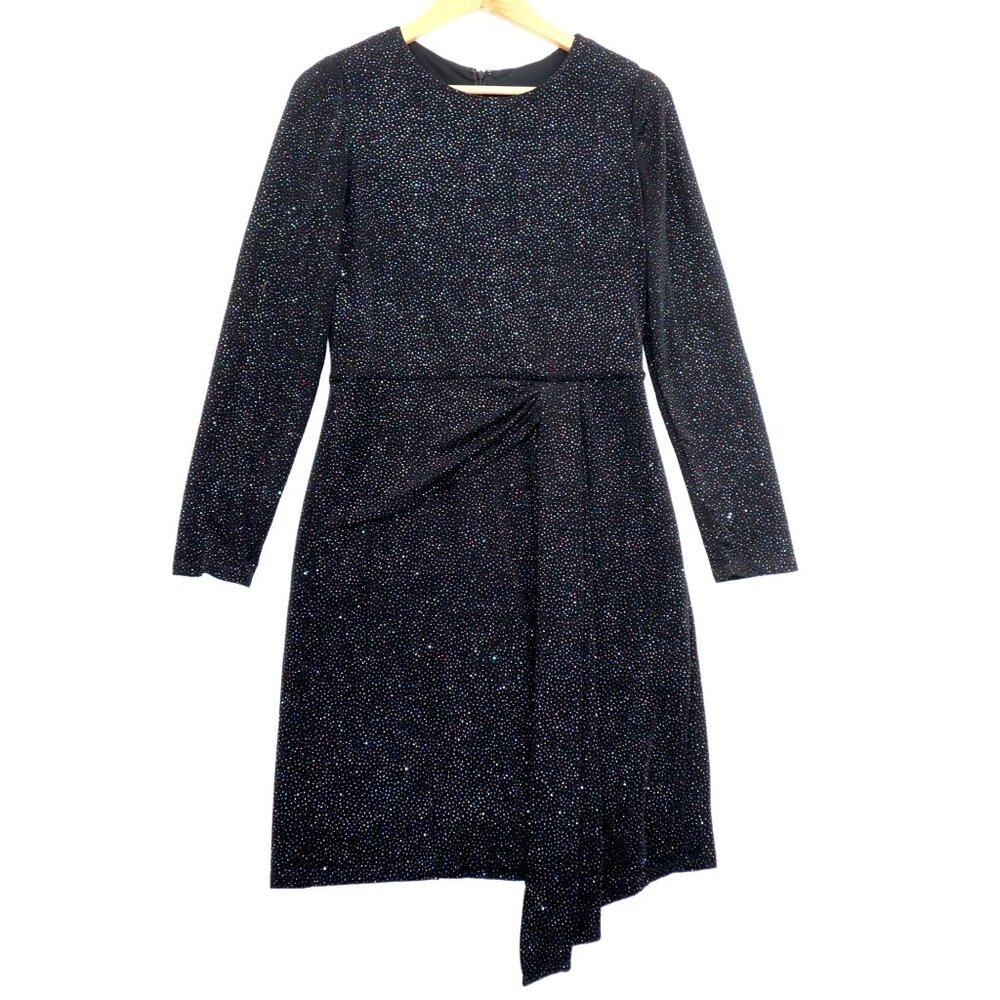 Maggy London Black Glitter Long Sleeve Dress With Waist Tie Vintage Gothcore